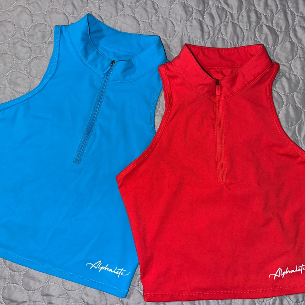 Alphalete Red & Blue Performance Zip Tank Tops